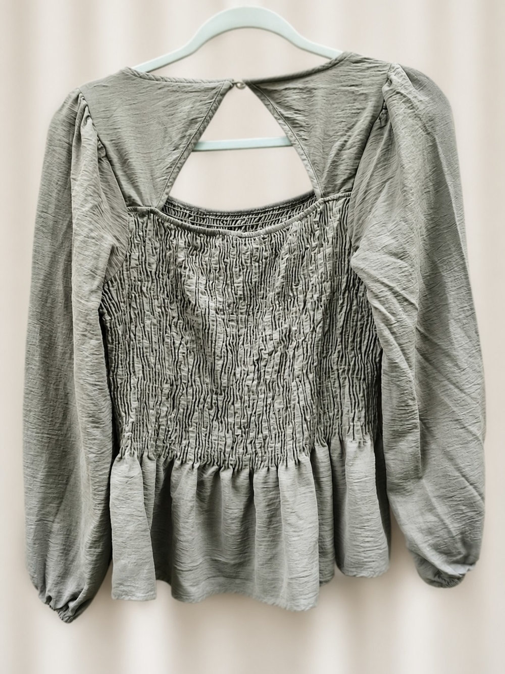 Misia Sage Green Smocked Peplum Top Medium Long Sleeve Cottagecore Boho Peasant - Picture 5 of 7